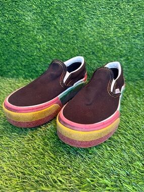 Vans Kids Black canvas Slip-Ons with platform chunky Multicolor glitter Sole